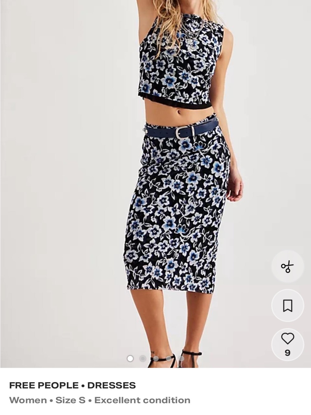Free People Black & Blue Floral Midi Skirt